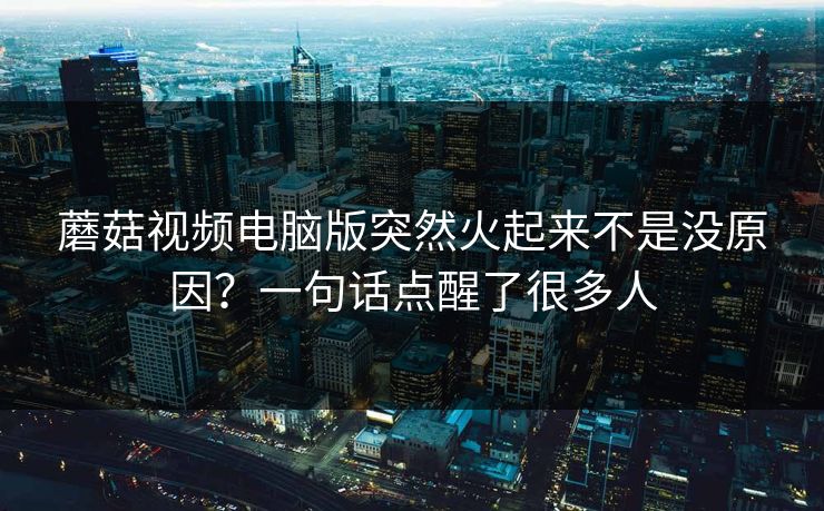 蘑菇视频电脑版突然火起来不是没原因？一句话点醒了很多人