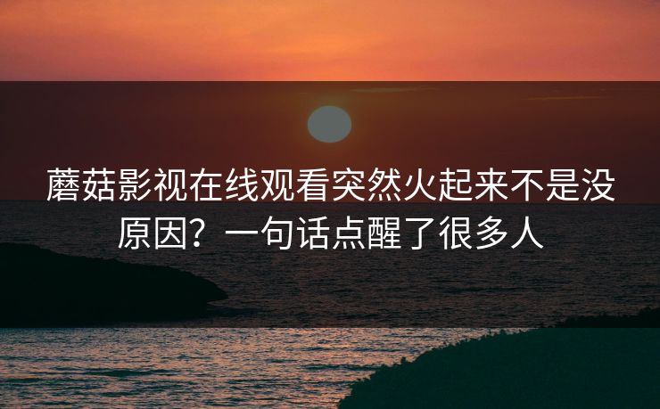 蘑菇影视在线观看突然火起来不是没原因？一句话点醒了很多人